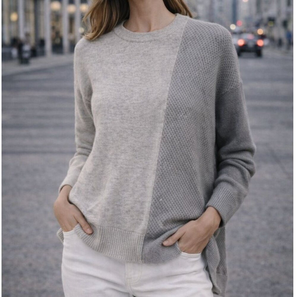 Kokun Grey Ombre Long Sleeve Crewneck Asymmetrical Sweater M Quiet Luxury Chic
